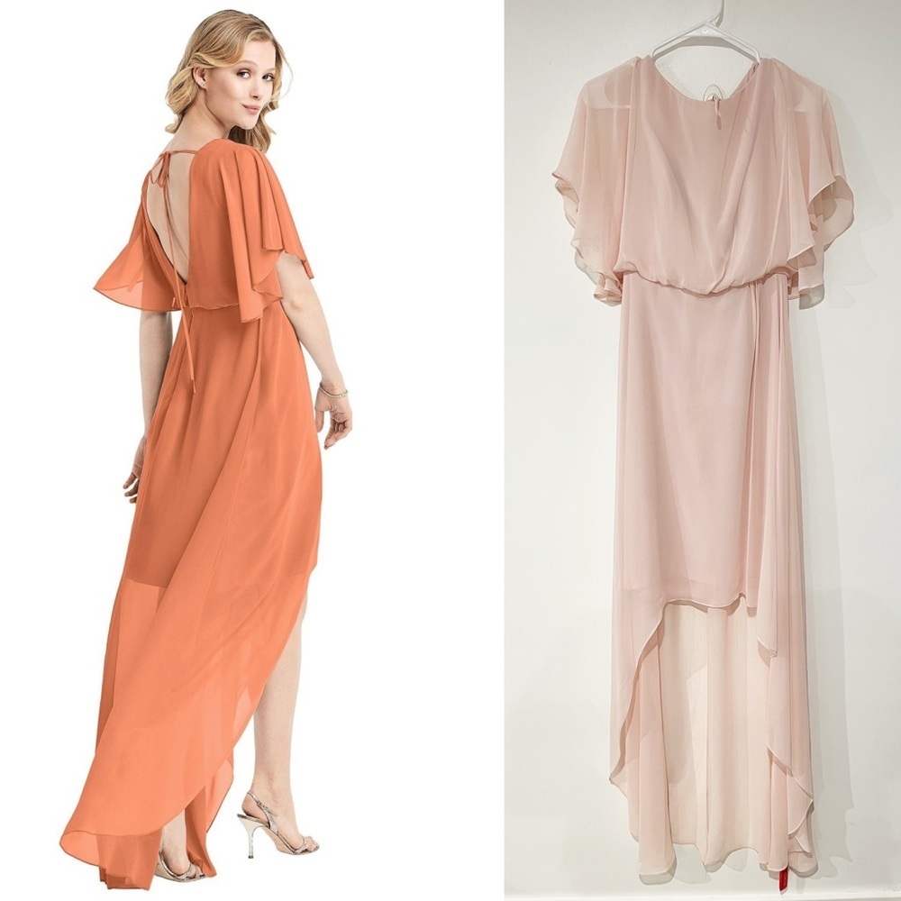 NEW Jenny Packham Bridesmaids JP1931 Flutter Sleeve High Low Blush Pink Dress